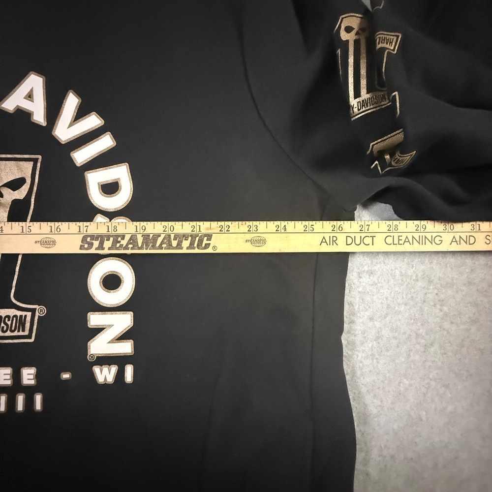 Harley-Davidson Mens 2XL Slim Black Gold Graphic Crewneck Sweatshirt Pockets - Picture 7 of 8